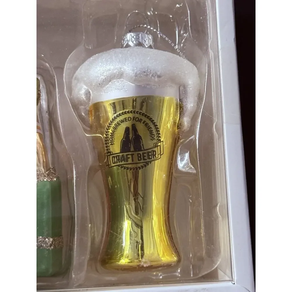 Glass Craft Beer Christmas Ornament Set Beer Mugs & Six Pack Boxed